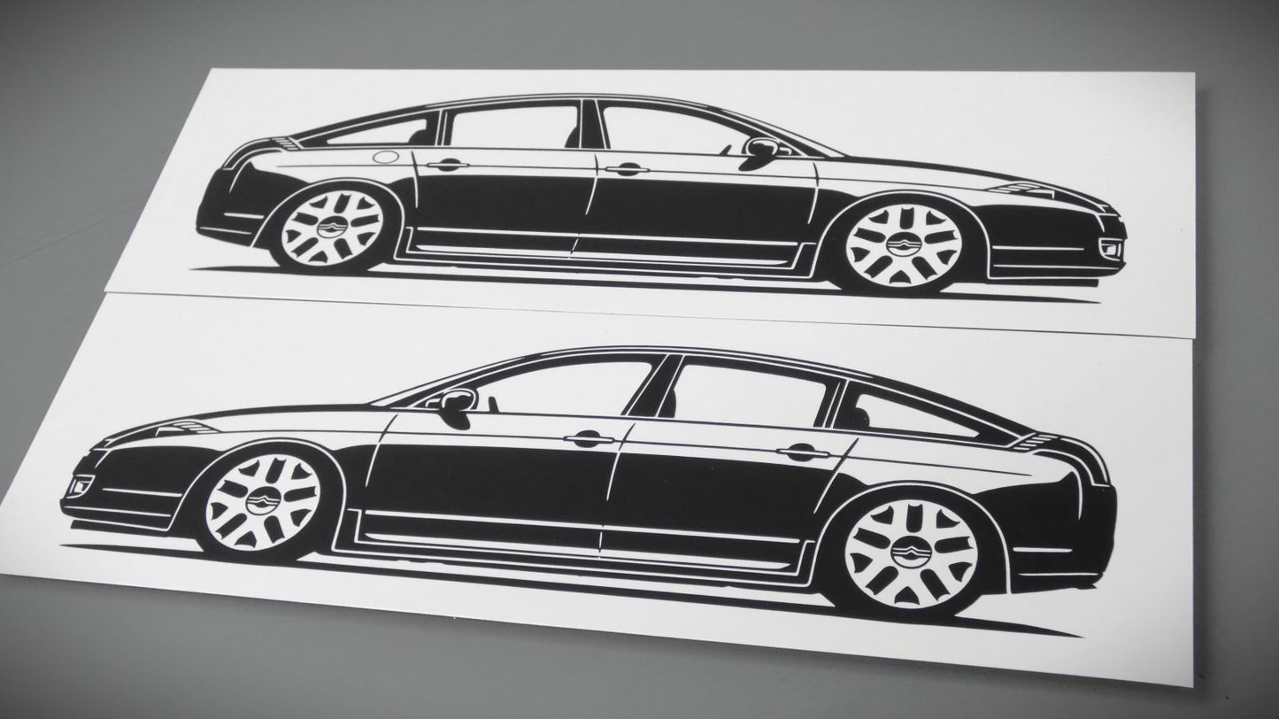 Citroen C6 Serie 1 Aufkleber Sticker Silhouette Fahrzeugseitenansicht Links und Rechts