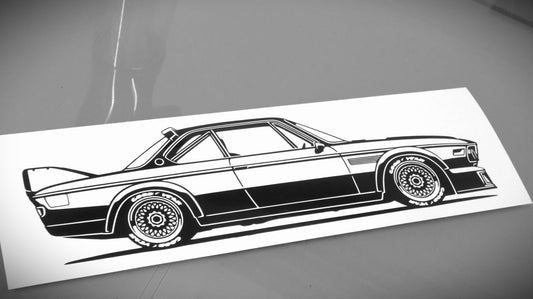 BMW E9 3.0 CSL Tourenwagen Aufkleber Sticker Silhouette Fahrzeugseitenansicht Rechts