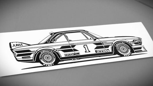 BMW E9 3.0 CSL Tourenwagen Team Itala Aufkleber Sticker Silhouette Fahrzeugseitenansicht Rechts