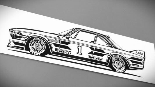 BMW E9 3.0 CSL Tourenwagen Team Itala Aufkleber Sticker Silhouette Fahrzeugseitenansicht Links
