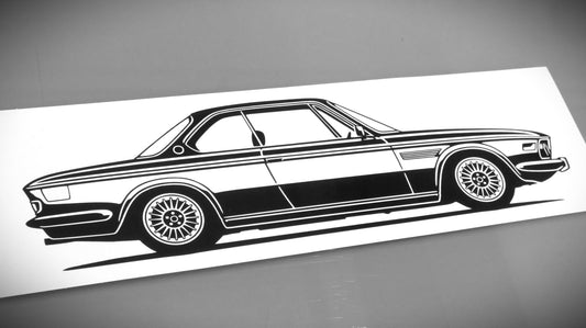 BMW E9 3.0 CSI Aufkleber Sticker Silhouette Fahrzeugseitenansicht Rechts