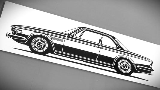 BMW E9 3.0 CSI Aufkleber Sticker Silhouette Fahrzeugseitenansicht Links