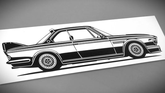 BMW E9 3.0 CSL Aufkleber Sticker Silhouette Fahrzeugseitenansicht Rechts