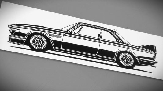 BMW E9 3.0 CSL Aufkleber Sticker Silhouette Fahrzeugseitenansicht Links