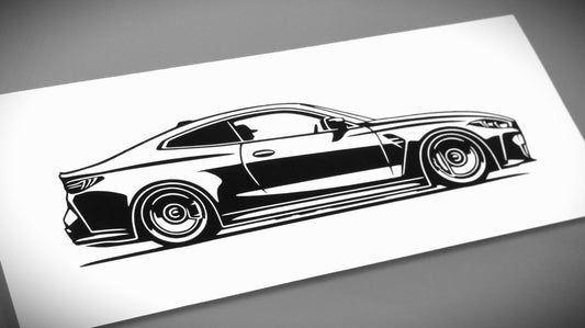 BMW G82 M4 Facelift Coupe Frontscheibeaufkleber Sticker Silhouette Fahrzeugseitenansicht Rechts