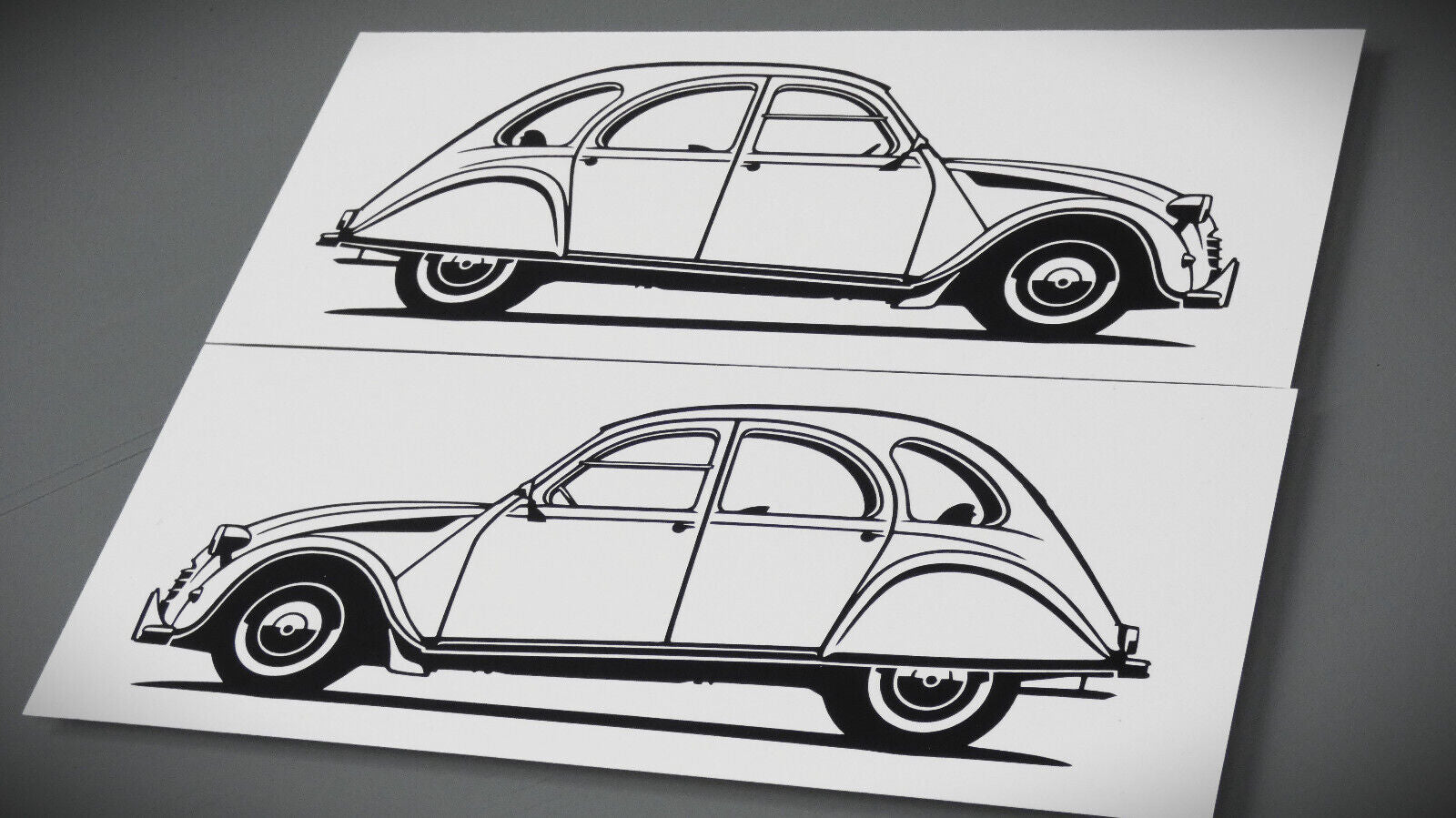 Citroen 2CV Ente Aufkleber Sticker Silhouette Fahrzeugseitenansicht Links und Rechts