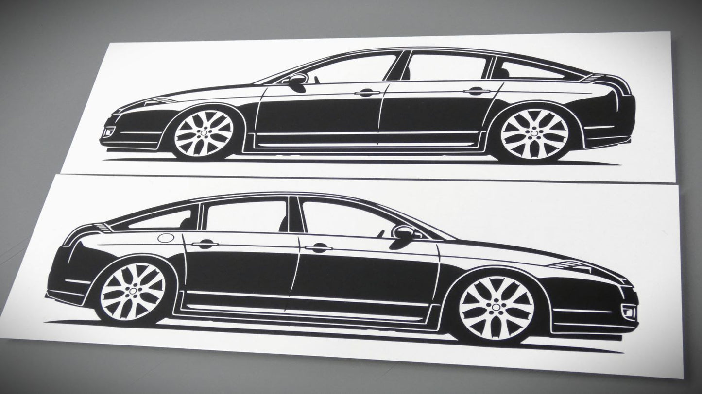 Citroen C6 Facelift Aufkleber Sticker Silhouette Fahrzeugseitenansicht Links und Rechts