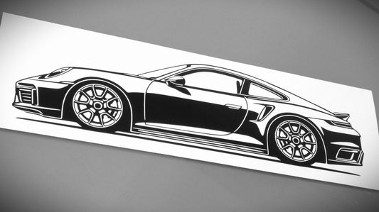 Porsche 911 992 Turbo Aufkleber Sticker Silhouette Fahrzeugseitenansicht Links